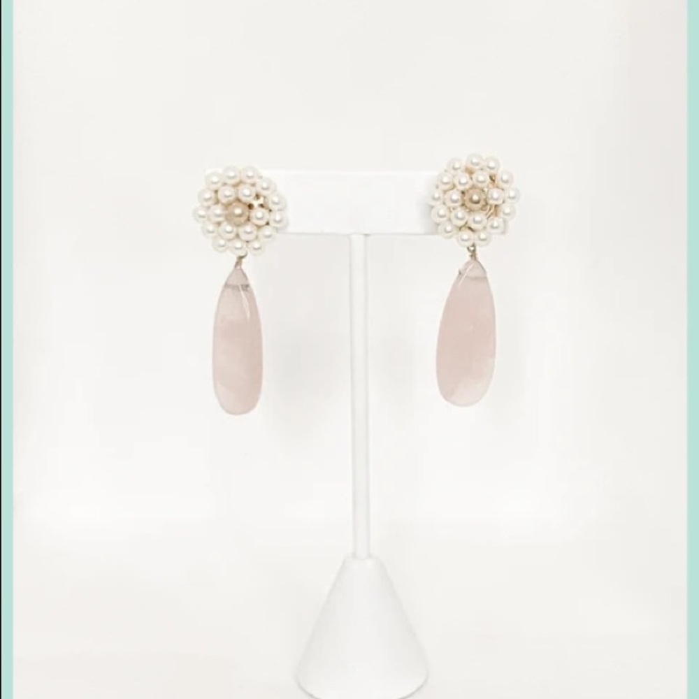 Pink Drop Earrings with Faux Pearl Detail